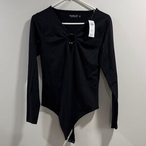 Abercrombie & Fitch Black Long Sleeve Ring-Front Bodysuit